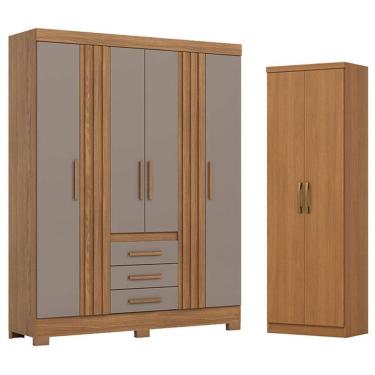 Imagem de Guarda Roupa Alex 4 Portas 3 Gavetas Com Pés Com Armário Multiuso Margarida Cinamomo -...