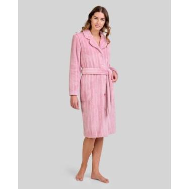 Imagem de Roupão Feminino Jacquard Listrado Macio Rosa Queimado Lohe, Rosa queim