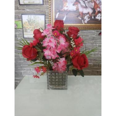Imagem de Arranjo De Flores 12 Botões Artificial + Vaso De Vidro - Empório da ar