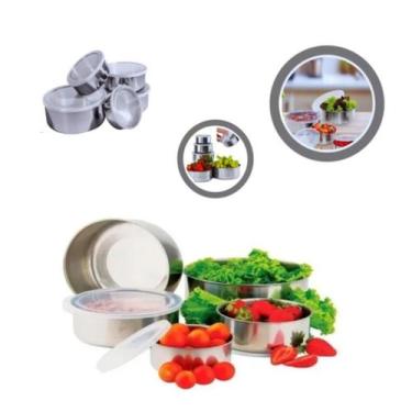 Imagem de Conjunto 5 Potes Bowls Tigela Inox Tampa Hermético Redondo - Casa