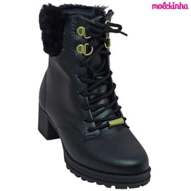 Imagem de Bota Molekinha Infantil Feminina Coturno Com Pelinhos, Preto, 29