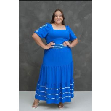 Imagem de Vestido longo sianinho forrado e bordado, azul TAM GG do 48 ao 50 - Ch