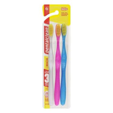 Imagem de Kit 3 Escova Dental Adulto Macia Basic Color Dentalclean