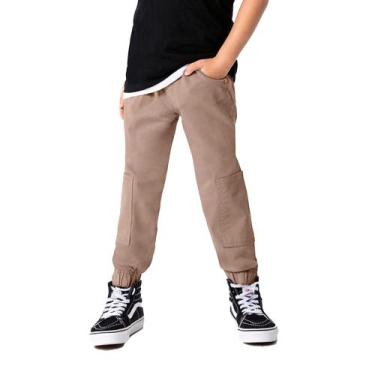 Imagem de Calça Infantil Masculina Malwee Sarja Jogger Marrom Kaki, 01, Marrom