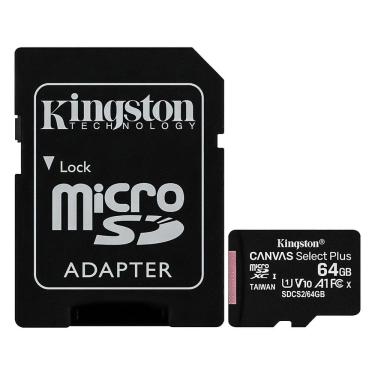 Imagem de Cartão de Memória Micro SD Canvas Select Plus 64GB 100MB-S UHS-I com Adaptador SD Kingston