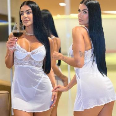 Imagem de Camisola Sensual De Tule Transparencia Luxo Sexys Lingerie Feminina Mo