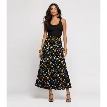 Imagem de Saia Midi Feminina Molicotton Viscose Infinita Cor Preto, G, Preto