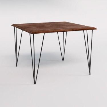 Imagem de Mesa De Jantar Industrial Quadrada Clips Amêndoa 90Cm De Ferro Preto -