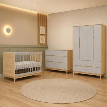 Imagem de Quarto de Bebê Completo com Berço 2 em 1 Vira Mini Cama Cômoda 6 gavet