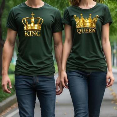 Imagem de Camiseta Casal King Queen Estampa Luxo Dourada Tecido Camisa 100% Algo