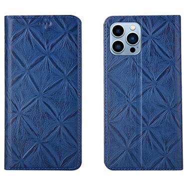 Imagem de LAHappyL Capa carteira flip para iPhone 13 Pro Max/13 Pro/13/13 Mini capa protetora de couro legítimo com função de suporte para cartão, fecho magnético, azul, 13 Pro 6,1 polegadas