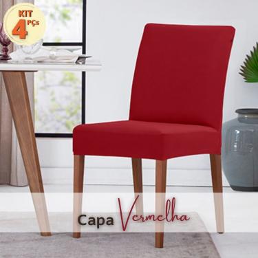 Imagem de Kit Capa de Cadeira Vermelha Malha Suplex c/ Elástico 4 Peças