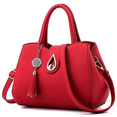 Imagem de Pahajim Bolsa Senhorita fofa mini pendão couro carteira Bolsas de ombro (Wine Red)