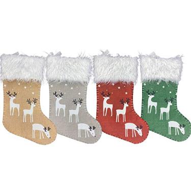 Imagem de 4 peças de meias de Natal de ano novo, acessórios de decoração de casa, sacos de presente de rena, enfeites de árvore de Natal para pendurar