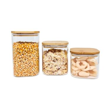 Imagem de Potes De Mantimentos Quad 600/800/1100Ml C/Tampa Bambu - 3Pç