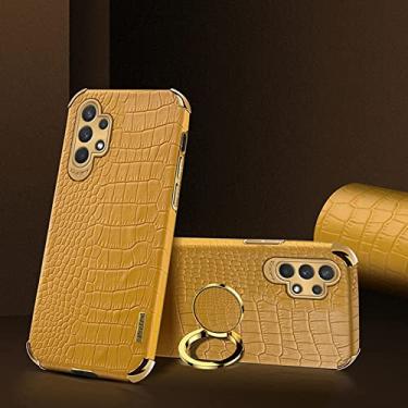Imagem de Yepda Capa de Crocodilo Textura para Samsung Galaxy A52 Luxo Couro Capa Suporte de Anel de Rotação de 360 Graus Anti Impacto com Proteção de Câmera protetora à prova de choque 6.5 polegadas, Amarelo