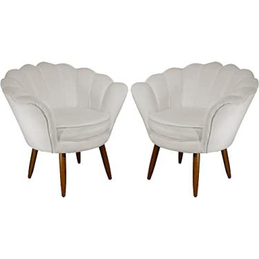 Imagem de Kit 02 Poltronas Decorativa Pétala Pés Palito Suede Bege - DS Estofados