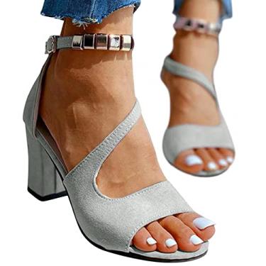 Imagem de Sandálias Gibobby para mulheres elegantes verão 2022 elegantes plataforma fivela no tornozelo recortada pontiaguda moda sandálias de salto alto bloco, Y04 - Cinza, 9