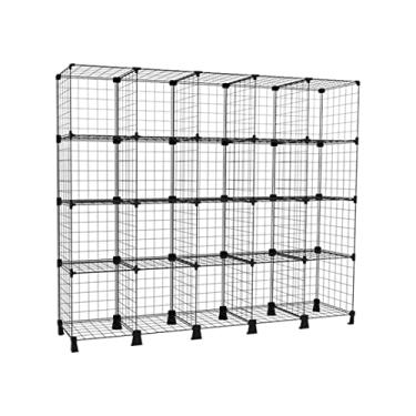 Imagem de Estante Balcão Multiuso para Livros Roupas Objetos 20 Nichos 125cm Aramado Prateleira Casa Comércio Preto