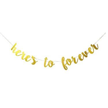 Imagem de Faixa de noivado de casamento - Here's To Forever, decorações de festa de chá de noiva com glitter dourado, placa de adereço para fotos de noiva futura noiva