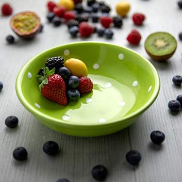 Imagem de Cerâmica verde limão e branca feita à mão com bolinhas esmaltadas 18,5 cm, 400 ml Salada, macarrão, frutas, cereais, tigela de sopa | Louça de cerâmica exclusiva, presente de inauguração da City to Cottage