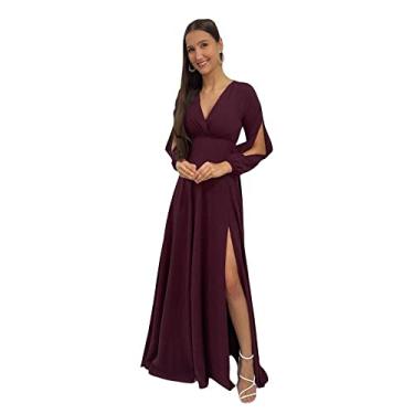 Imagem de Vestido Longo Jade Nana Marie Vestido de Festa Manga Longa Marsala Tamanho:GG;Cor:Marsala;Gênero:Feminino