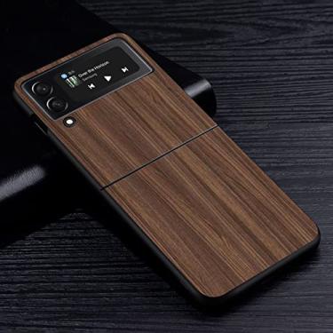 Imagem de Estojo de madeira com textura para Samsung Galaxy Z Flip3 Flip4 5G Capa preta rígida para celular Z Flip 3 4 PC de luxo Shell Flip3,BAB094,8, para Samsung Z Flip4 5G