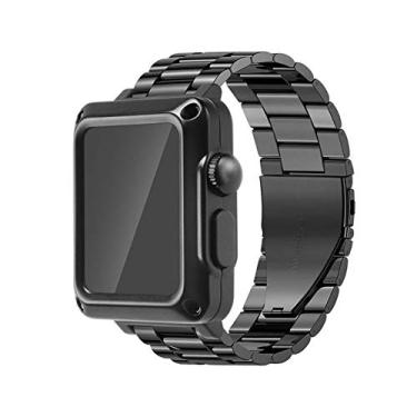 Imagem de KOSSMA Capa de pulseira de aço para Apple Watch 7 6 SE 5 4 3 se Aço Inoxidável Mod para IWatch 44mm 42mm 38mm 40mm Capa de Metal de Luxo e Capa Protetora de Banda (Cor: Preto, Tamanho: