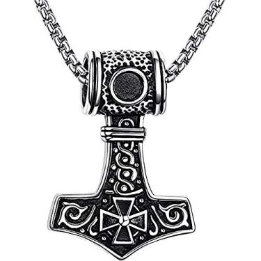 Imagem de XLTFZY Amuleto Viking Masculino Colar Vintage Pingente Martelo Thor Lobo Nó Talismã Amuleto Colar 24 Polegadas Corrente Box /a