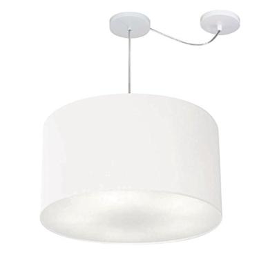 Imagem de Lustre Pendente com Desvio de Centro Cúpula Tecido 45x30 cm, Vivare Iluminação, Pendente4235 BR, Branco, Médio
