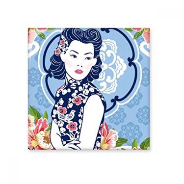 Imagem de Pedra adorna de tijolos vitrificados com azulejo de cerâmica para mulher com flor azul da cultura chinesa