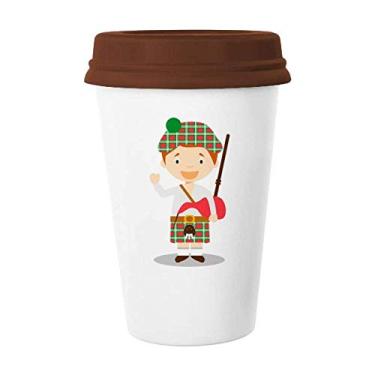 Imagem de Caneca de cerâmica vermelha verde com desenho da Escócia Caneca de café copo de cerâmica