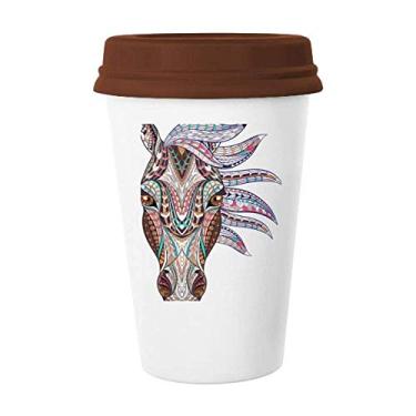 Imagem de Caneca de cerâmica com design de cavalo colorido estilo mosaico Caneca de café copo de cerâmica