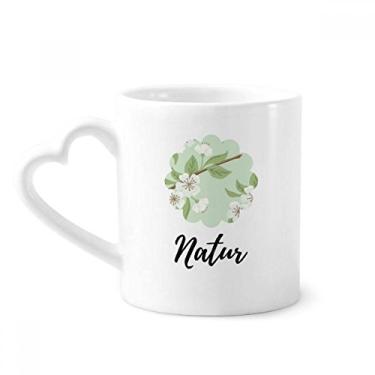 Imagem de Caneca de cerâmica para desenho de flor de pêssego branco copo de coração de vidro