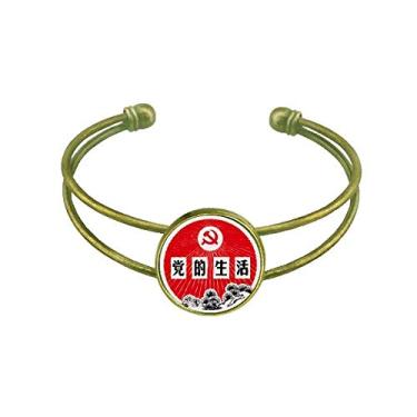 Imagem de Bracelete com emblema de festa comunista chinesa de pinheiro, joia retrô com punho aberto