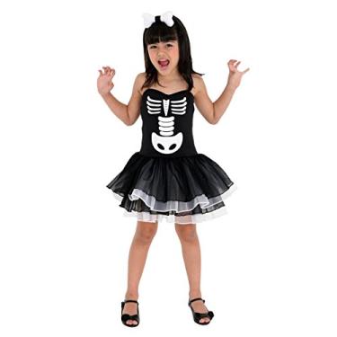 Imagem de Fantasia Bruxa Esqueleto Infantil 23371-M Sulamericana Fantasias Preto/Branco M 6/8 Anos