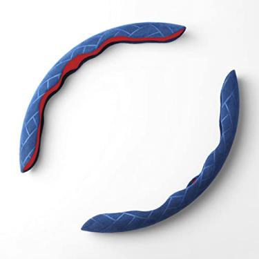 Imagem de Alfanxi Protetor universal de cobertura de volante com metade segmentado de material Alcantara italiano adequado para todos os modelos de carro. (azul)