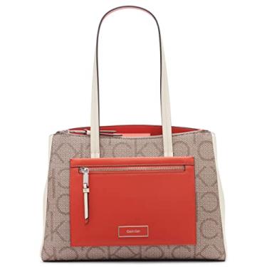 Imagem de Calvin Klein Bolsa Hadley com compartimento triplo, Logotipo amêndoa/castanho-acinzentado/laranja picante, One Size