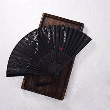 Imagem de Leque dobrável estilo vintage ventilador dobrável de seda padrão chinês japonês arte artesanato presente decoração de casa ornamentos ventilador de mão dança acessórios decorativos feitos à mão (cor: J, tamanho: 38X21cm)