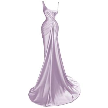 Imagem de Vestidos de formatura femininos com alças finas e fenda de sereia para noite formais, Lavanda, 19 Plus Size