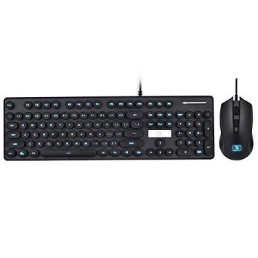Imagem de LexonElec Combo de teclado USB com fio para Gamer N518 104 teclas azul LED retroiluminado punk teclado ergonômico Pro Gaming teclado + 1600DPI 4 botões mouse óptico de jogo para laptop PC (luz preta e