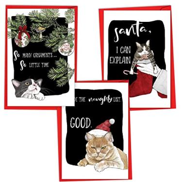 Imagem de NobleWorks Pacote sortido de 3 cartões de Natal com envelopes, sortimento de férias de humor para homens e mulheres (3 modelos, 1 cada) travesso Cat Antics VC7842XSG-C1x3