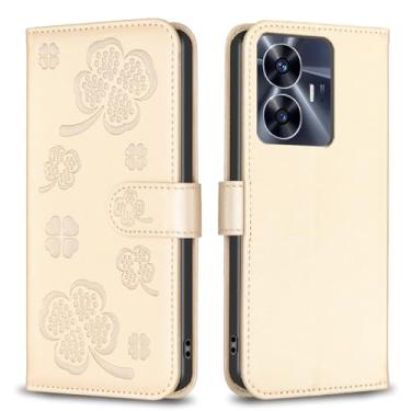 Imagem de Generic Para Realme C55, capa carteira com 3 cartões e 1 compartimento para dinheiro, capa de telefone flip de couro PU à prova de choque compatível com Realme C55 17.1 cm (dourado)