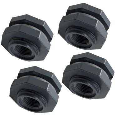 Imagem de Suiwotin 4 peças NPT1/2 encaixe de anteparo de PVC, conector de tanque de água de plástico de 1/2 polegada rosqueado através de acessórios de tubulação a granel para barris de chuva, aquários, adaptador de mangueira de balde, lagoas, piscinas