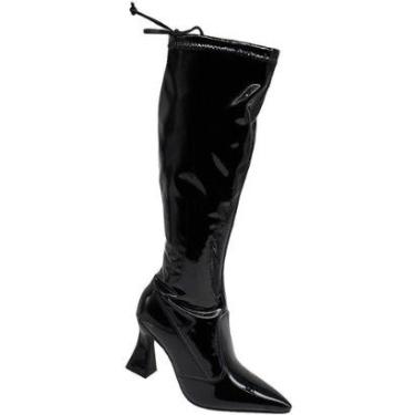 Imagem de Bota Feminina Beira Rio Zurique Cano Alto Bico Fino Vinil Salto Alto Taça-Feminino