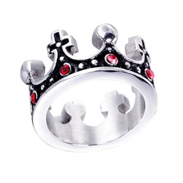 Imagem de LAFATINA Anel dominador masculino rei real coroa anel unissex aço inoxidável cruz cavaleiro bandas, tamanho 7 a 13, Metal, aço inoxidável