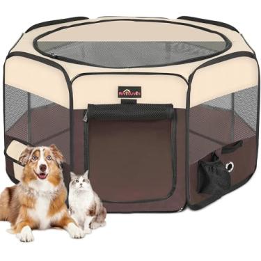 Imagem de Aivituvin Canetas dobráveis para cães, à prova d'água, para gatos, filhotes, coelhos, galinhas, barraca durável para animais de estimação para viagens, acampamento, interior/exterior, marrom GG