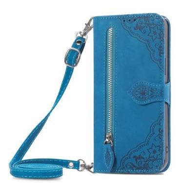 Imagem de Capa de cartão de couro carteira com zíper crossbody para xiaomi nota 13 11pro 12 11s 10 10s 9s 13t 12c caso cordão magnético, azul, para redmi a2