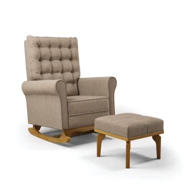 Imagem de Poltrona De Amamentação Balanço E Puff Manu Base Madeira Linho Bege Tb193 G01 - D`rossi