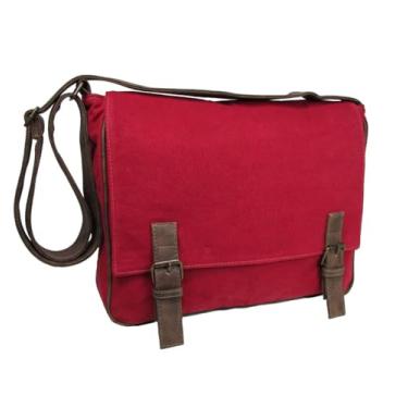 Imagem de Bolsa Pasta Transversal Carteiro Notebook Laptop em Lona Masculino Feminino (Vermelho)